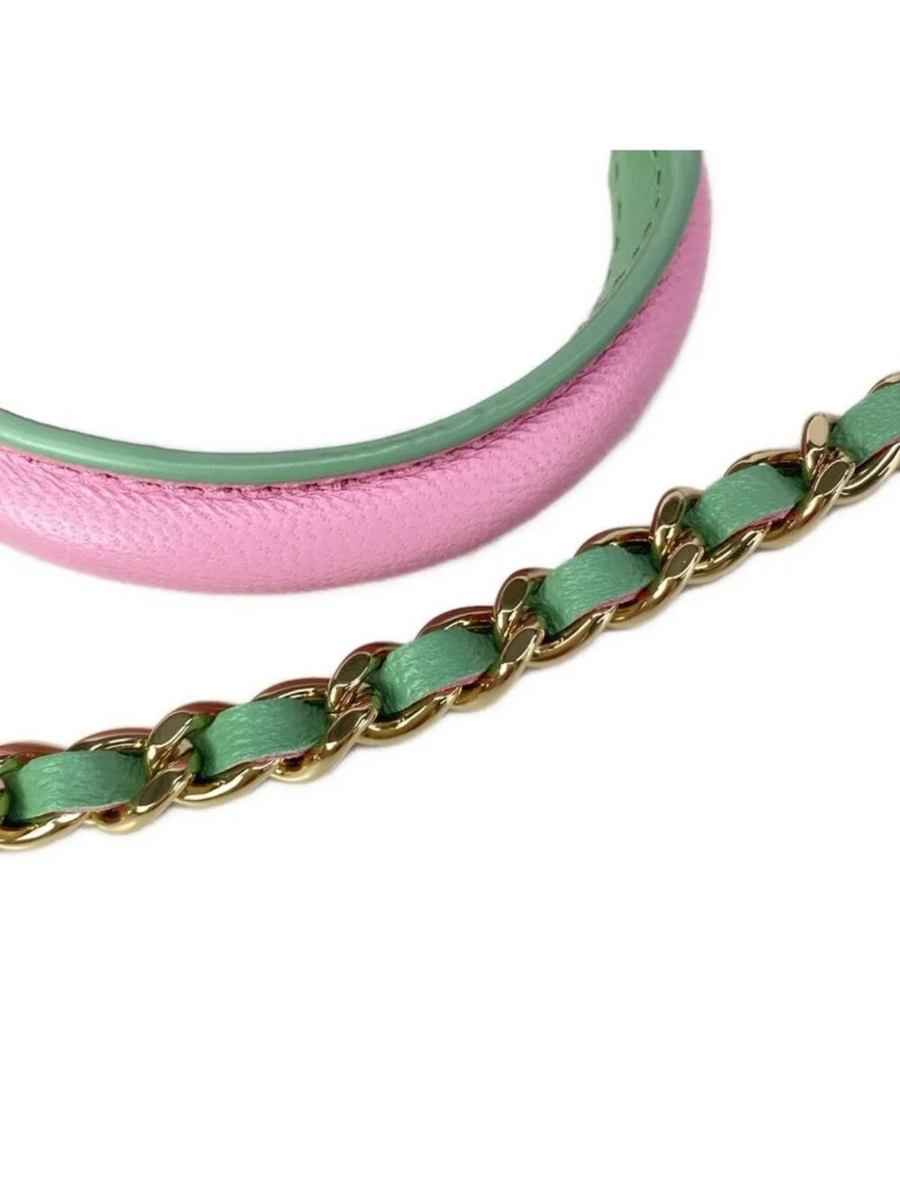 Chanel Shoulder Bag Quilted Chain Clutch Pink Light Green Lambskin